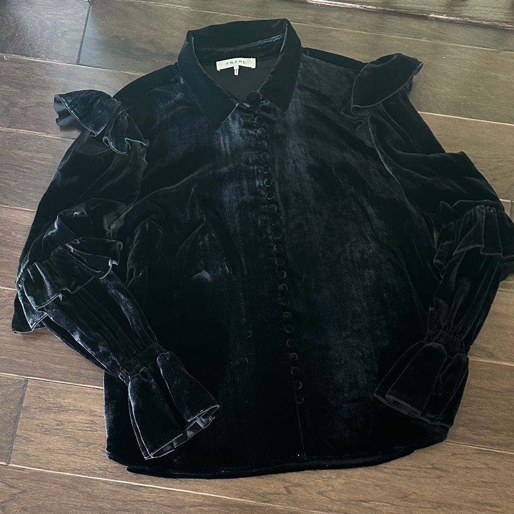 Frame Denim Black Velvet Blouse
